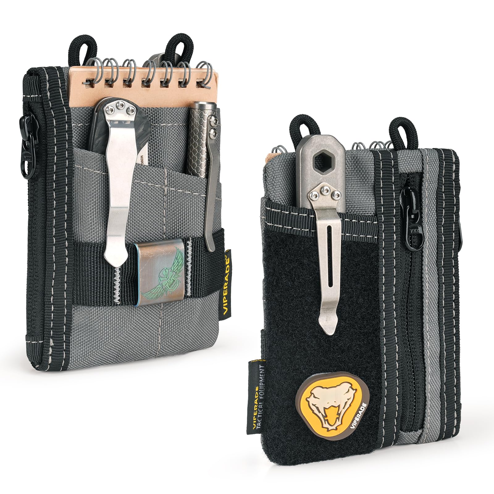 VIPERADE VE18-S Small EDC Pouch Tool Organizer,Multifunction Small Tools Pouch with 6 Pockets,EDC Organizer for Men,Mini Pocket Organiser with Patches Area for DIY (Grey)