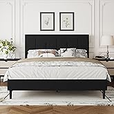IOILORI Queen Size Bed Frame Platform with Velvet Upholstered Headboard, Sturdy Wooden Slats, No Spring Box, No Noise, Easy to Assemble, Light Grey Bedframe with Strong Wooden Slats, Black