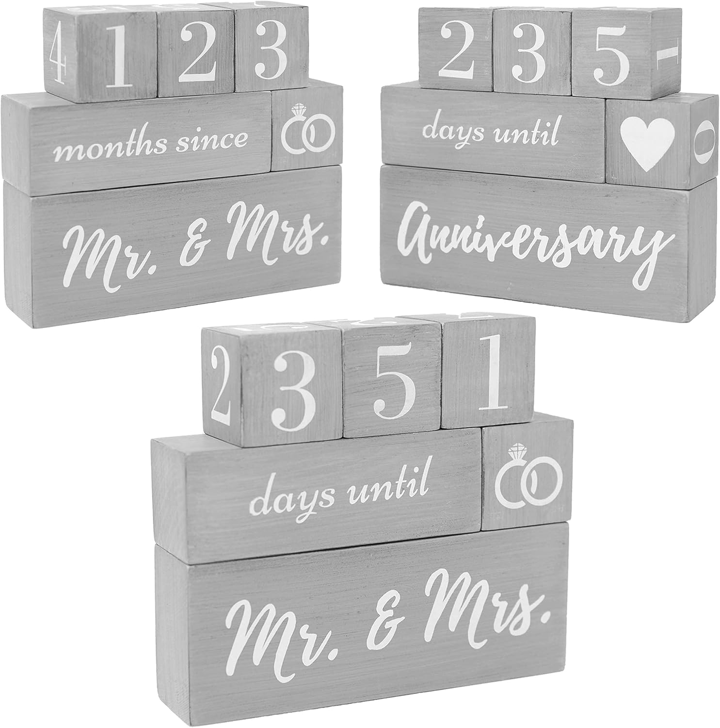 Advent Calendars - Wedding Countdown Calendar Block Engagement Gifts for Couples His and Hers, Bride to Be | Includes Reversible Text Block for Marriage, Anniversary Celebration Recently Engaged Gift Fiance Gifts Light Grey