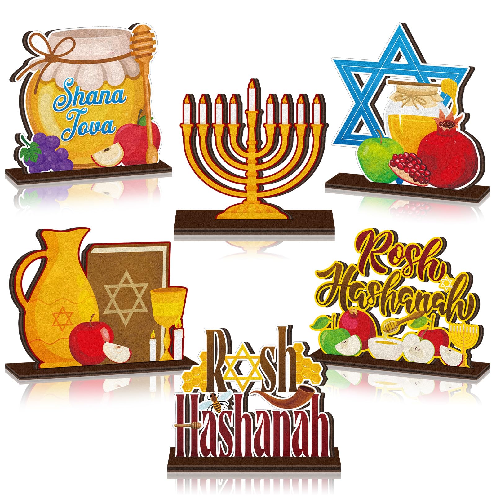 Photo 1 of CroBlissful 6 Pcs Rosh Hashanah Table Decor Wood Jewish New Year Table Centerpiece Rustic Shana Tova Tableop Wooden Sign Decorations for Rosh Hashanah Party Supplies Home Office Desk Decorations
