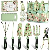Gardening Tools, WisaKey 10 Piece Heavy Duty Garden Tools Set with Handle, Durable Fashion Garden Organizer Handbag, Ideal Gardening Gifts for Women