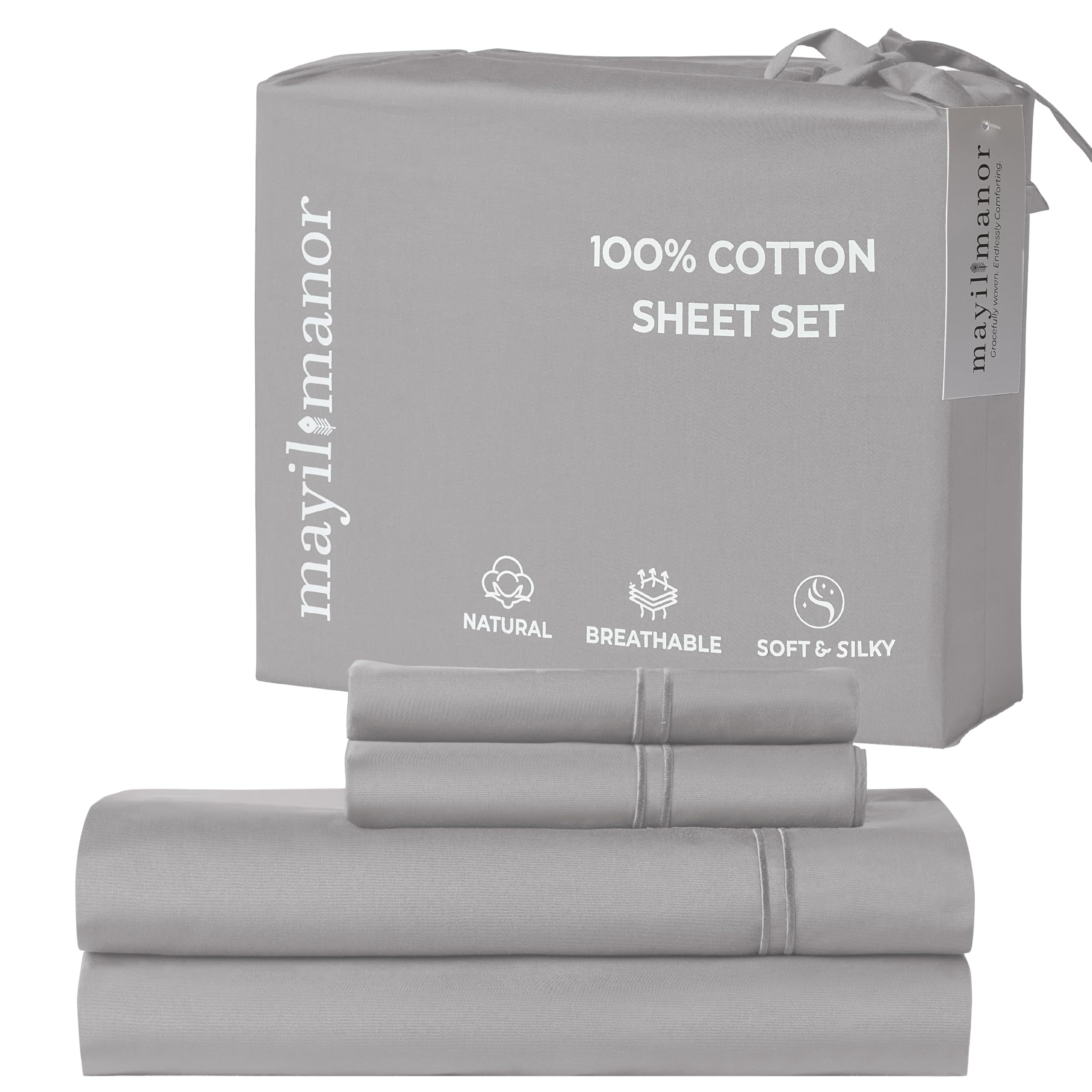 Photo 1 of ***GREEN*****STOCK PHOTO FOR REFERENCE ONLY***Mayil Manor 100% Natural Cotton Sheets KING Size Bed Set |1200 TC Single-Ply Sateen Weave | Soft, Breathable, Hypoallergenic Solid 4-Piece Bedding with Deep Pocket Fitted, Flat, Pillowcase | Grey