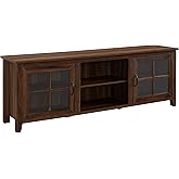 Walker Edison Portsmouth Classic 2 Glass Door TV Stand for TVs up to 80 Inches, 70 Inch, Dark Walnut
