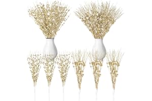 XHXSTORE 30Pcs 17" Artificial Glitter Berry Stems for Christmas Tree Picks and Sprays 2 Types Glittery Twigs for DIY Xmas Tree Ornaments Wreath, Crafts, Holiday, Party and Home Decor (Gold)