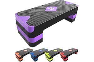 GYMMAGE Aerobic Exercise Step, Adjustable Aerobic Stepper for Exercise, Workout Step Platform for Step Up, 26.5" Step Deck with 4” 6” 8” Adjustable Height Risers, Women Home Gym Cardio Fitness