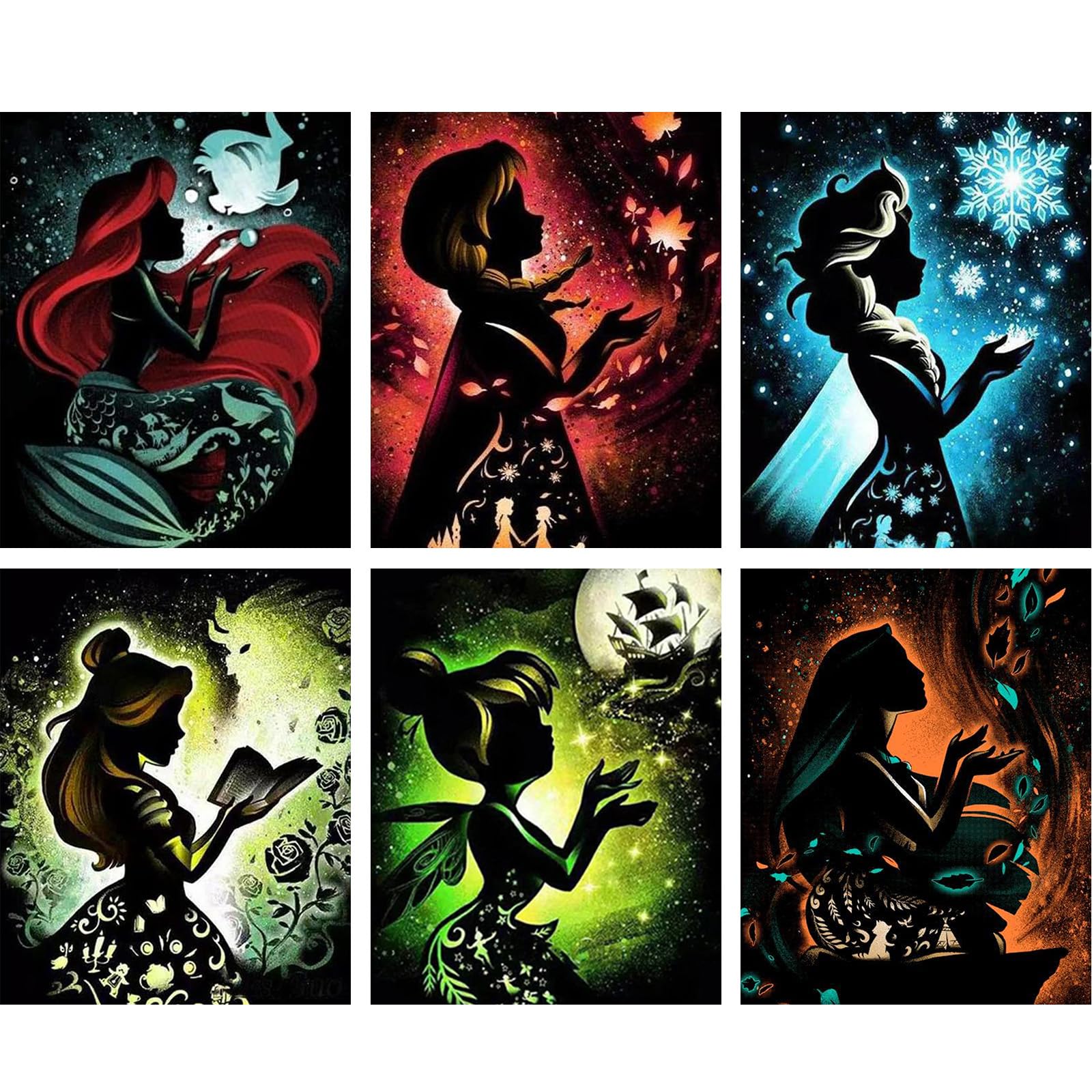 NAIMOER 6 Packs Princess Diamond Painting Kits for Adults, 5D DIY Cartoon Diamond Painting Kits Full Drill Diamond Paintings Cartoon Diamond Art Crafts for Adults 12X16inch