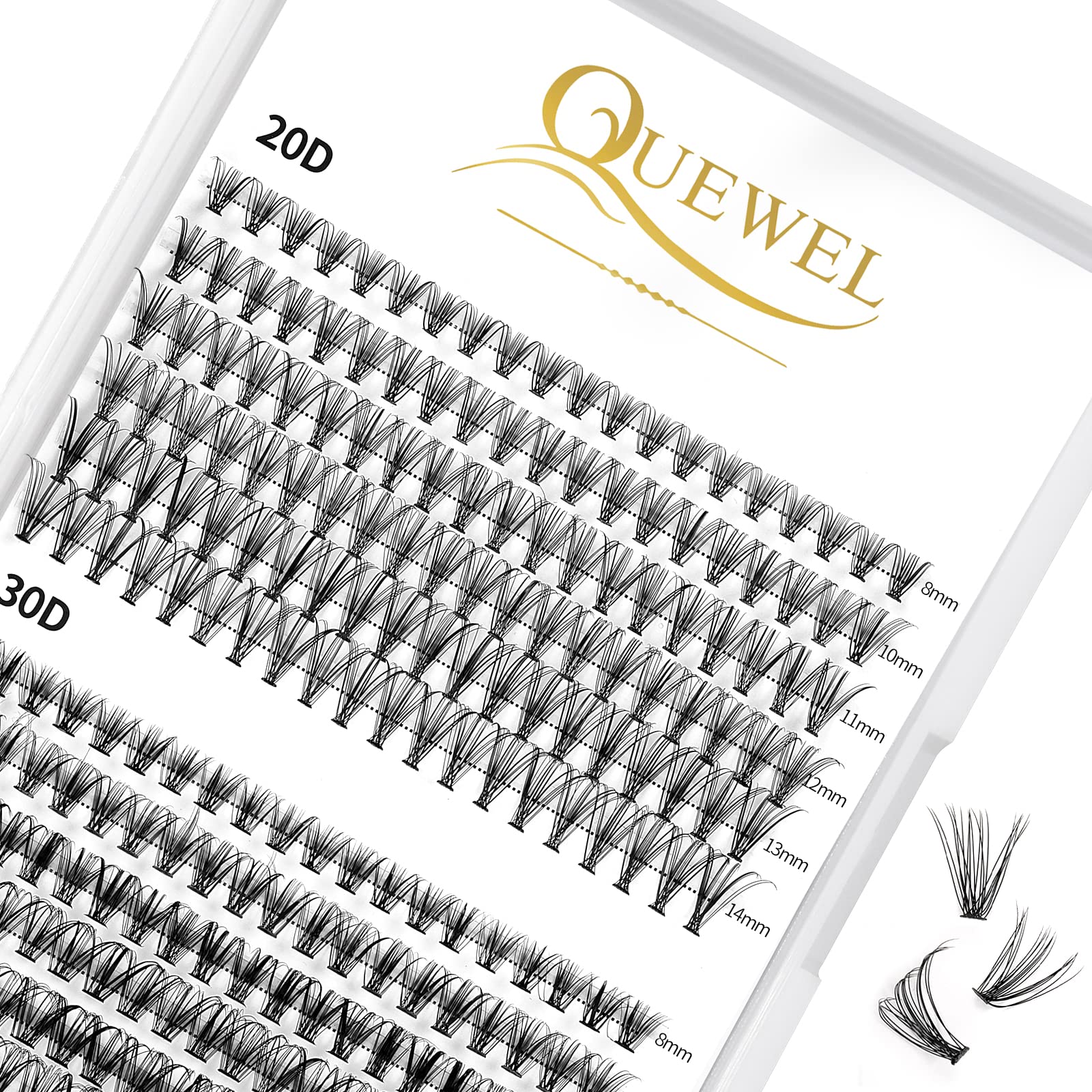 240Pcs Individual Lashes QUEWEL Cluster Lashes Individual Lash Extension 20D+30D D Curl Lashes Cluster DIY Look Like Eyelash Extensions Mix8-14mm at Home(20D+30D 0.07D MIX8-14mm) — image 1