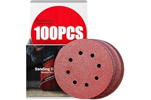 Faoyoon Sanding Disc 5 Inch 8 Hole, 100 Pcs Orbital Sanding Discs Hook and Loop, Sandpaper for Wood, 40 60 80 120 220 Grit Sa