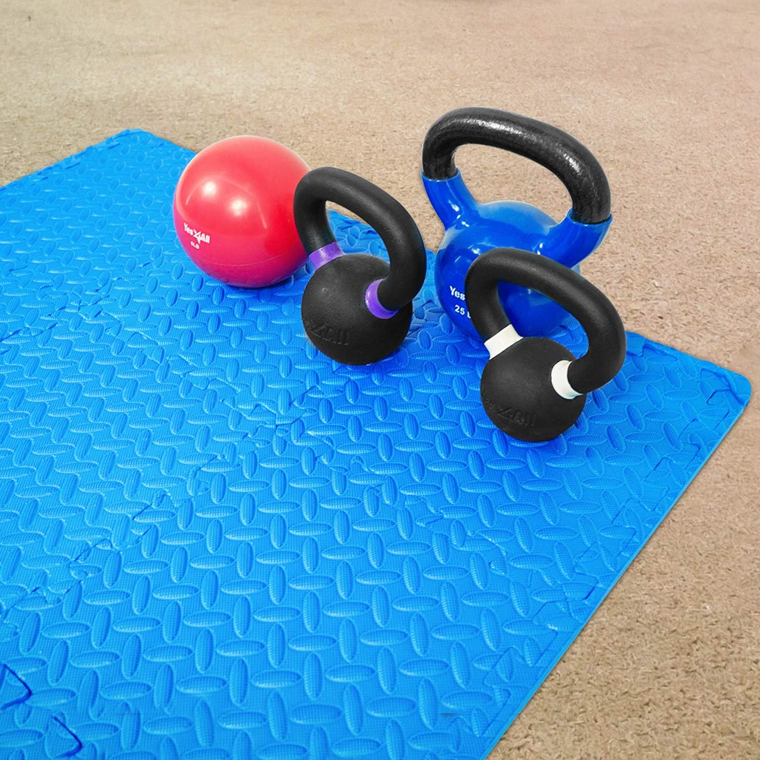 Yes4All Interlocking Floor Mats with Border – Foam Floor Mats/Gym Floor Mats with EVA Interlocking Tiles (12 Square Feet – Blue – 12 Tiles): Sports & Outdoors