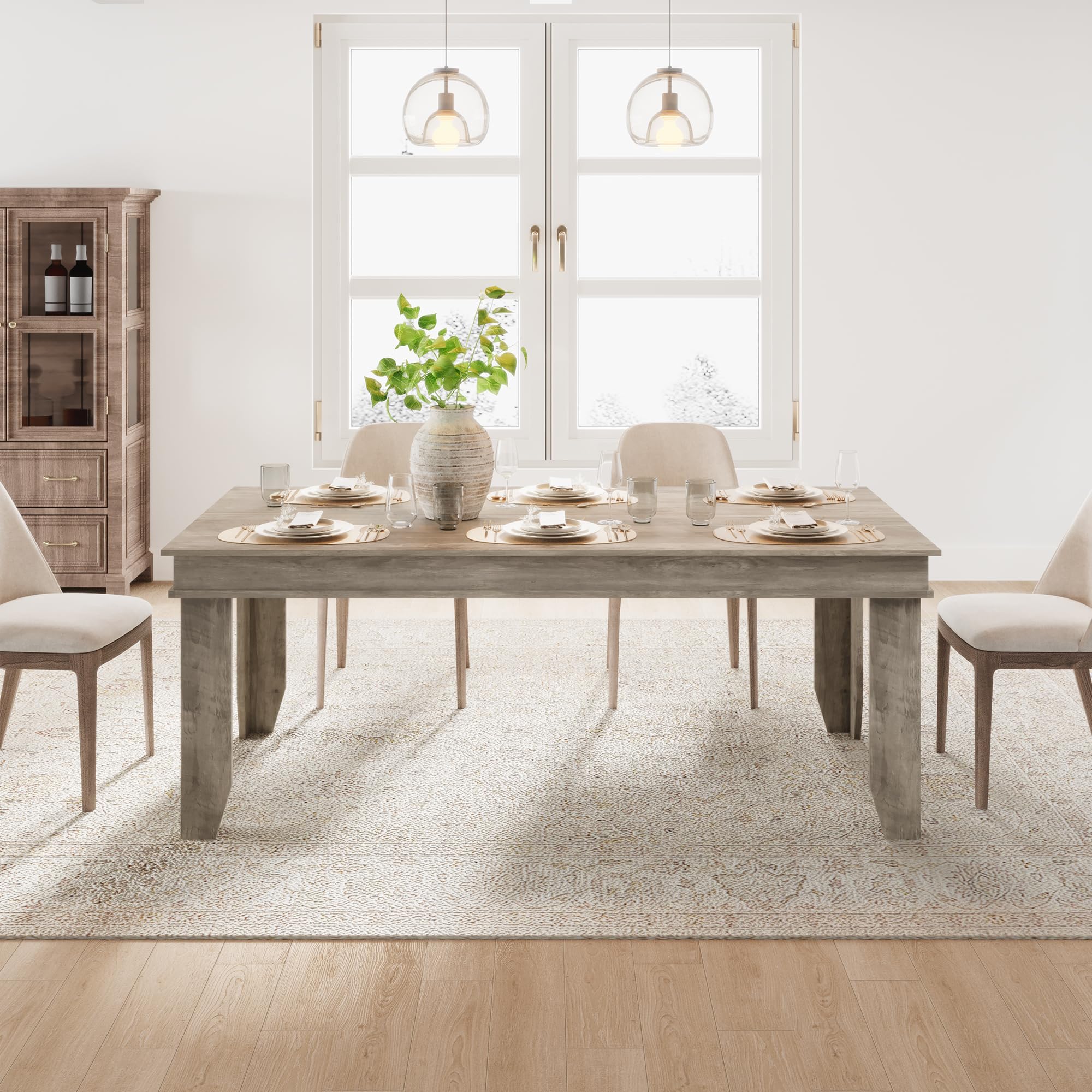 Photo 1 of ***TABLE ONLY***GarveeHome Farmhouse Dining Table for 6-8 People, 71" Long Gray Kitchen Tables with Wooden Sturdy Frame, 6 Ft Large Rectangular Dinner Table for Living Room, Kitchen, Dining Room