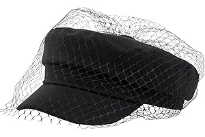 SAJUZEN Beret Hats for Women PU Leather Newsboy Fiddler Cap with Veil Casual Baker Boy Captain Hat