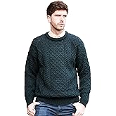 Aran Crafts Irish Soft Cable Knitted Crew Neck Unisex Sweater (100% Pure New Wool)