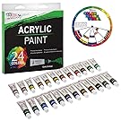 U.S. Art Supply Professional 24 Color Set of Acrylic Paint in 12ml Tubes - Rich Vivid Colors for Artists, Students, Beginners - Canvas Portrait Paintings - Bonus Color Mixing Wheel