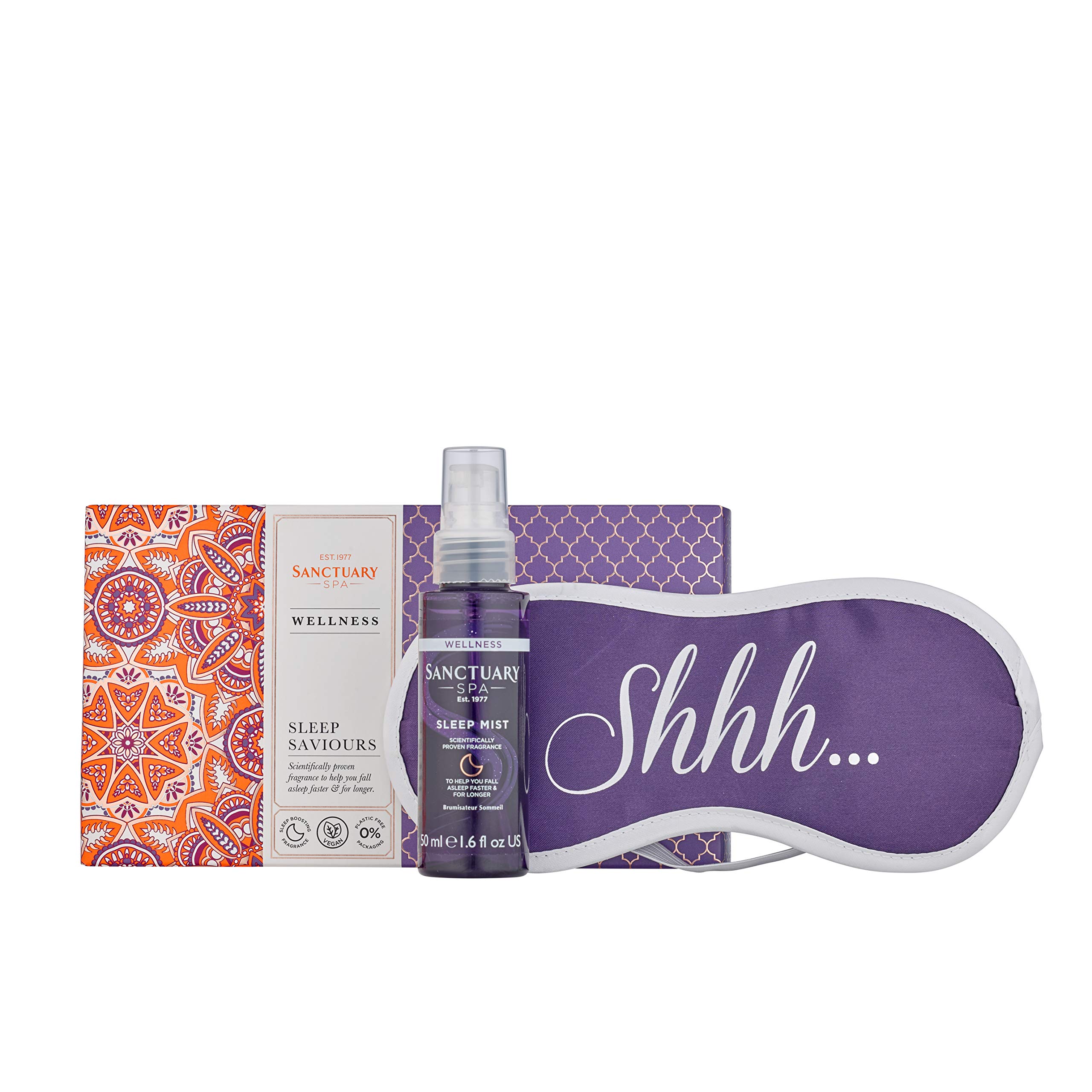 Sanctuary Spa Gift Set, Sleep Saviours Wellness Gift Box with Sleep Eye Mask and Pillow Spray, Self Care Sleep Gift, Vegan Beauty Gift, Gifts For Women, Gift For Her, Pampering Set, For Birthday, Vegan and Cruelty Free