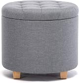 HNNHOME 45cm Round Linen Storage Ottoman Footstool Pearl River