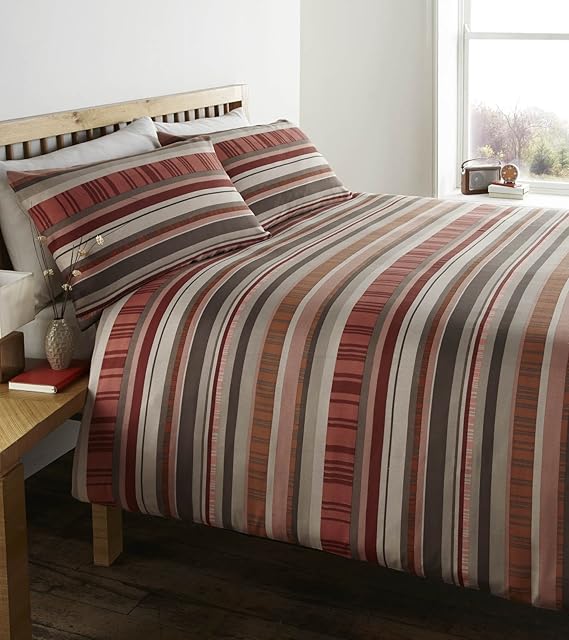 Zanna Multi Stripes Spice Brown Beige Terracotta Duvet Cover Quilt