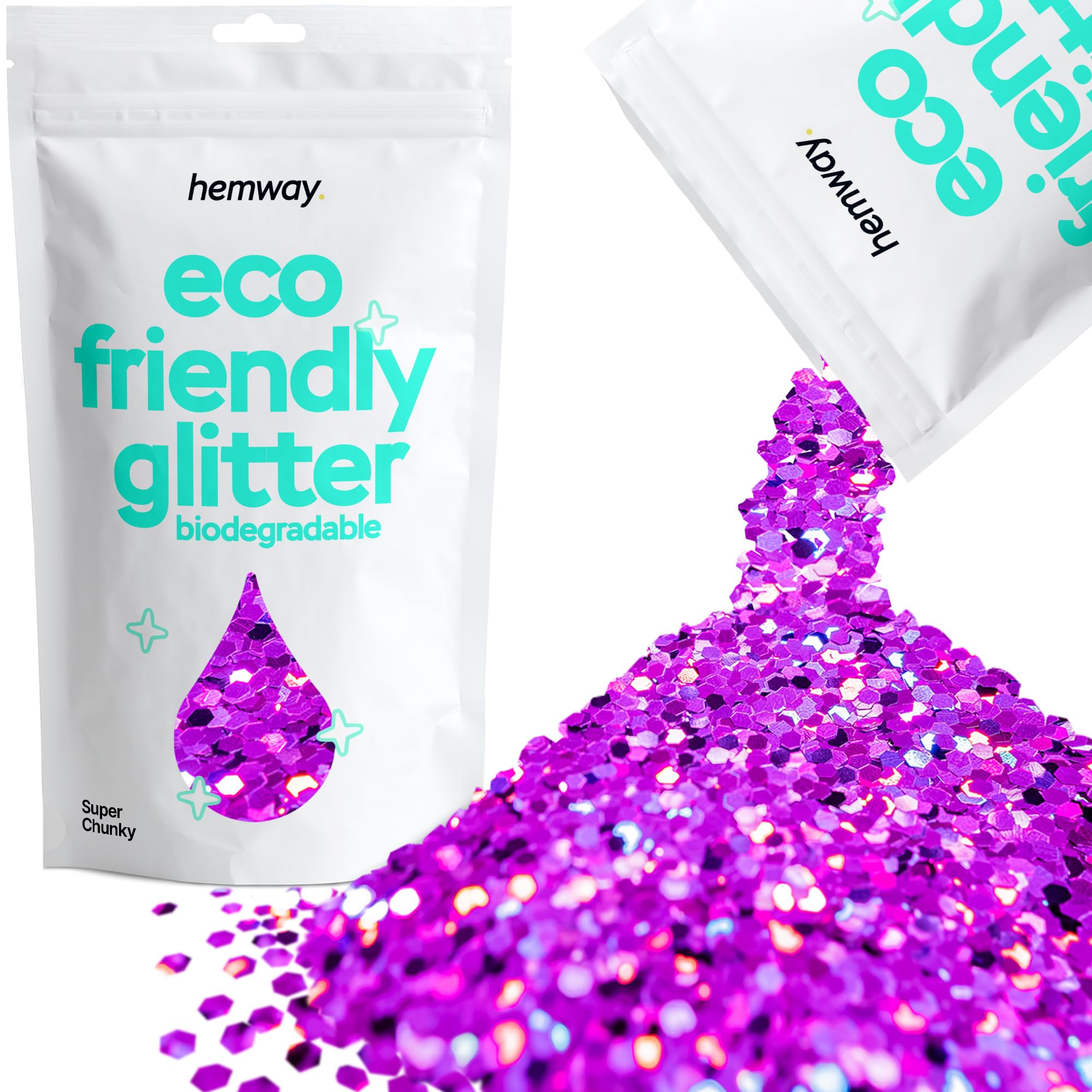Eco Friendly Biodegradable Glitter | Purple Holographic - Super Chunky 100g, Plant Based, Biodegradable Glitter for Craft, Face, Hair, Nail, Body and Festival - Hemway — image 1