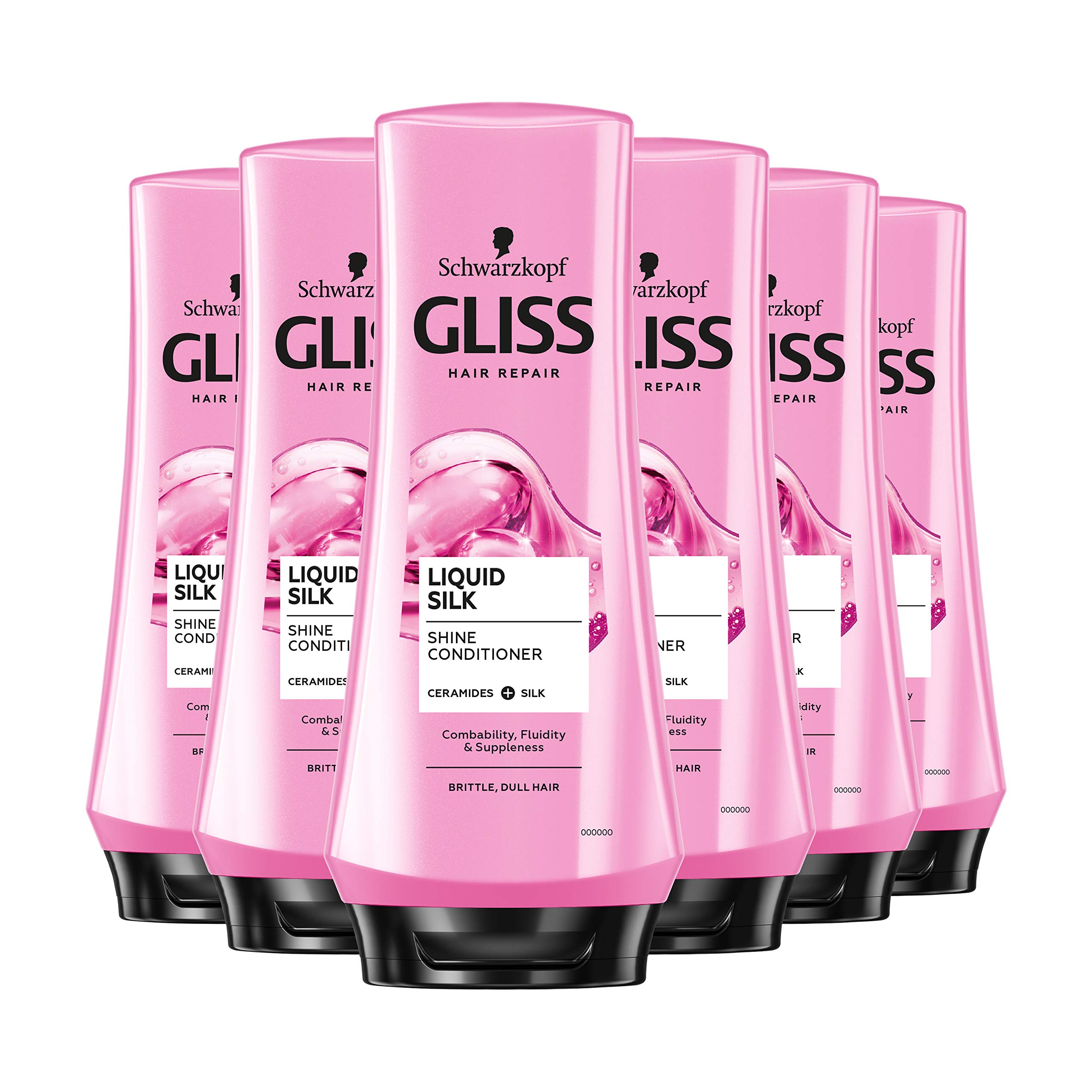 Schwarzkopf Gliss Liquid Silk Gloss Conditioner, with Keratin, Multipack 6 x 200 ml