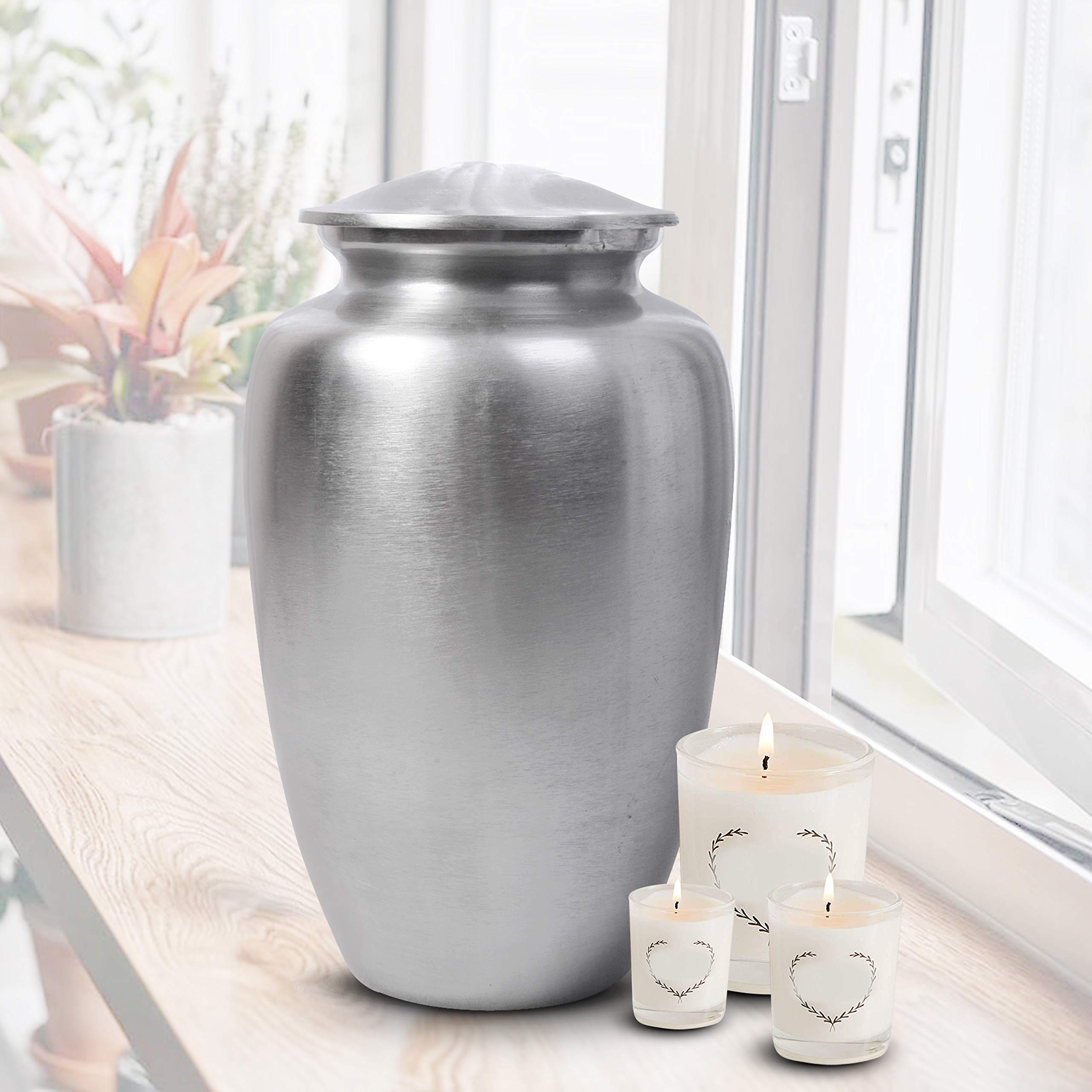 Cremation Urn for Adult Ashes, Pewter Urn for Human Ashes, Cremation Urns for Human Ashes, Metal Hand Painted Burial and Funeral Cremation Urn With Elegant Finish - 10 Inch (25 CM) - Silver