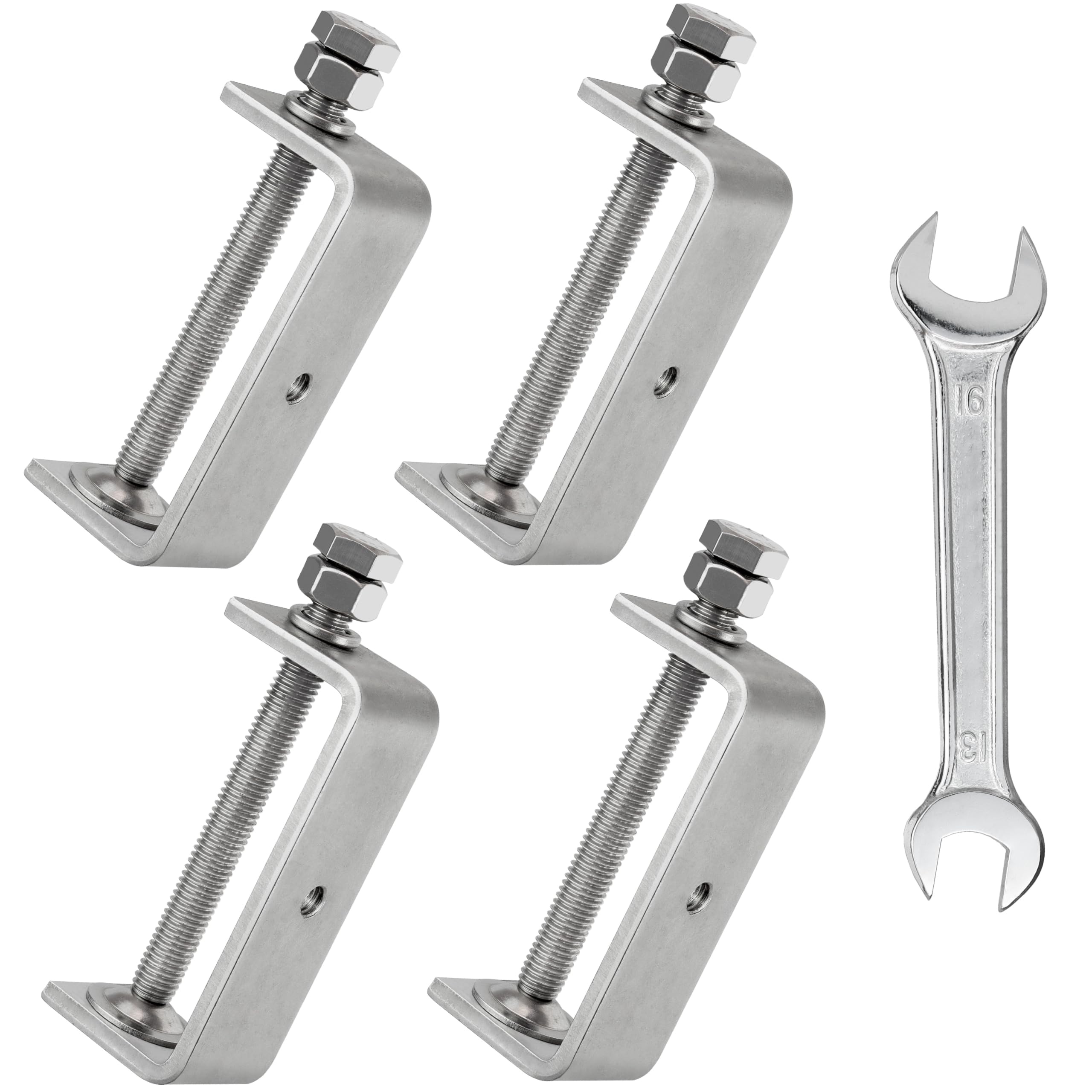 Photo 1 of 4 Pcs 304 Heavy Duty Stainless Steel C Clamps Tiger Clamp Woodworking Clamp,Features Stable Wide Jaws and Protective Pads (100MM)