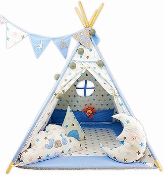Kinder Teepee Tipi Set Fur Kinder Spielzeug Drinnen Draussen Spielzelt Zelt Tipi Set Indianer Indianertipi Mit Fenster Usw Tipi Mit Und Ohne Zubehor Erhaltlich Tipi Mit Elementen Blauer Stern Amazon De Bekleidung