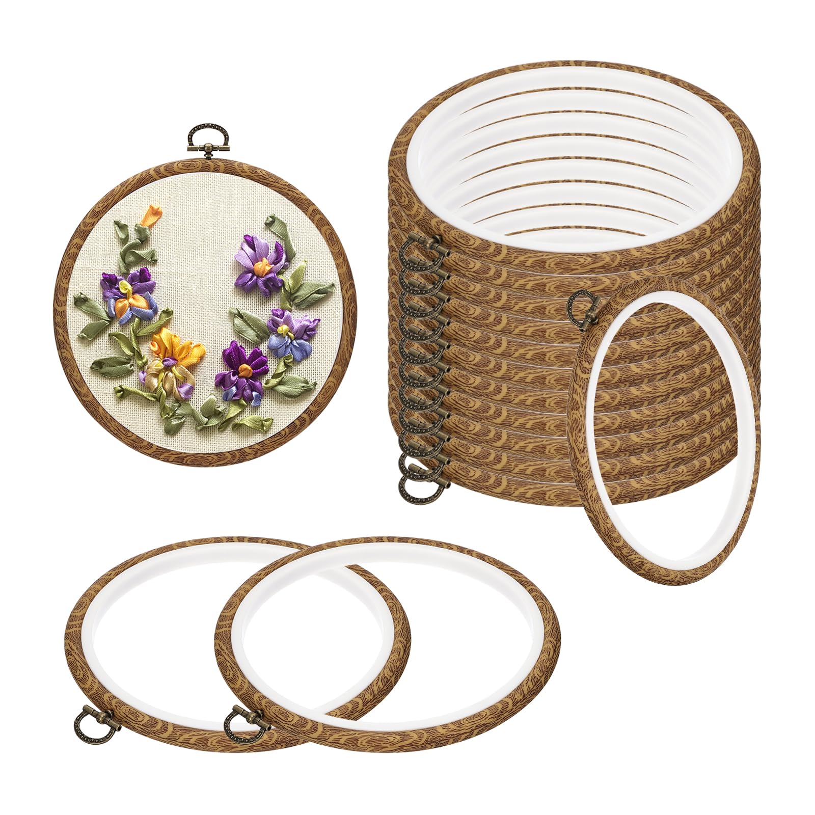 PATIKIL 6inch Embroidery Hoops, 15Pieces Imitated Wood Circle Frame Cross Stitch Hoop Ring for Embroidery Art Craft Sewing Ornaments Hanging Decoration