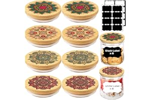 TBWIND 8 Pack Oui Yogurt Jar Lids Reusable Bamboo Mandala Pattern Lids with Silicone Sealing Rings and Yogurt Bottle Label,Suitable for Oui Yogurt Jars, Coffee Bean Jars, Spice Jars