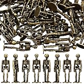 Civaner 50 Pcs Halloween Mini Brass Figurine Miniature, Skeleton | Tiny Zinc Alloy Statues with Antique Brass Finish, Gothic Decor for Desktop Holiday Scene Micro Landscape Spooky Party