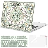 MOSISO Compatible with MacBook Air 13 inch Case 2026 2025 2024-2022 M4 A3240 M3 A3113 M2 A2681, Vintage National Flower Hard Shell & Keyboard Cover & Screen Film for MacBook Air 13.6 inch Case, Green