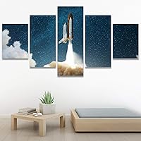 SIGNWIN 5 Panel Canvas Wall Art Astronomy & Space Cosmic Decorative Elements Dramatic Multicolor Photography for Home Decorations Ready to Hang - 60