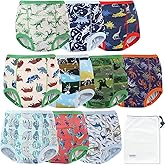 EZ Moms 10 Packs Reusable Potty Training Underwear for Boys Double Absorption Toddler Training Pants 2T-3T High Waist Dinosaur Toddler Underwear Boys 2T Kid Confident Pee Pants with a Laundry Bag