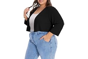 JOELLYUS Plus Size Shrugs for Women Cropped Cardigan Knit Sweaters Open Front Bolero