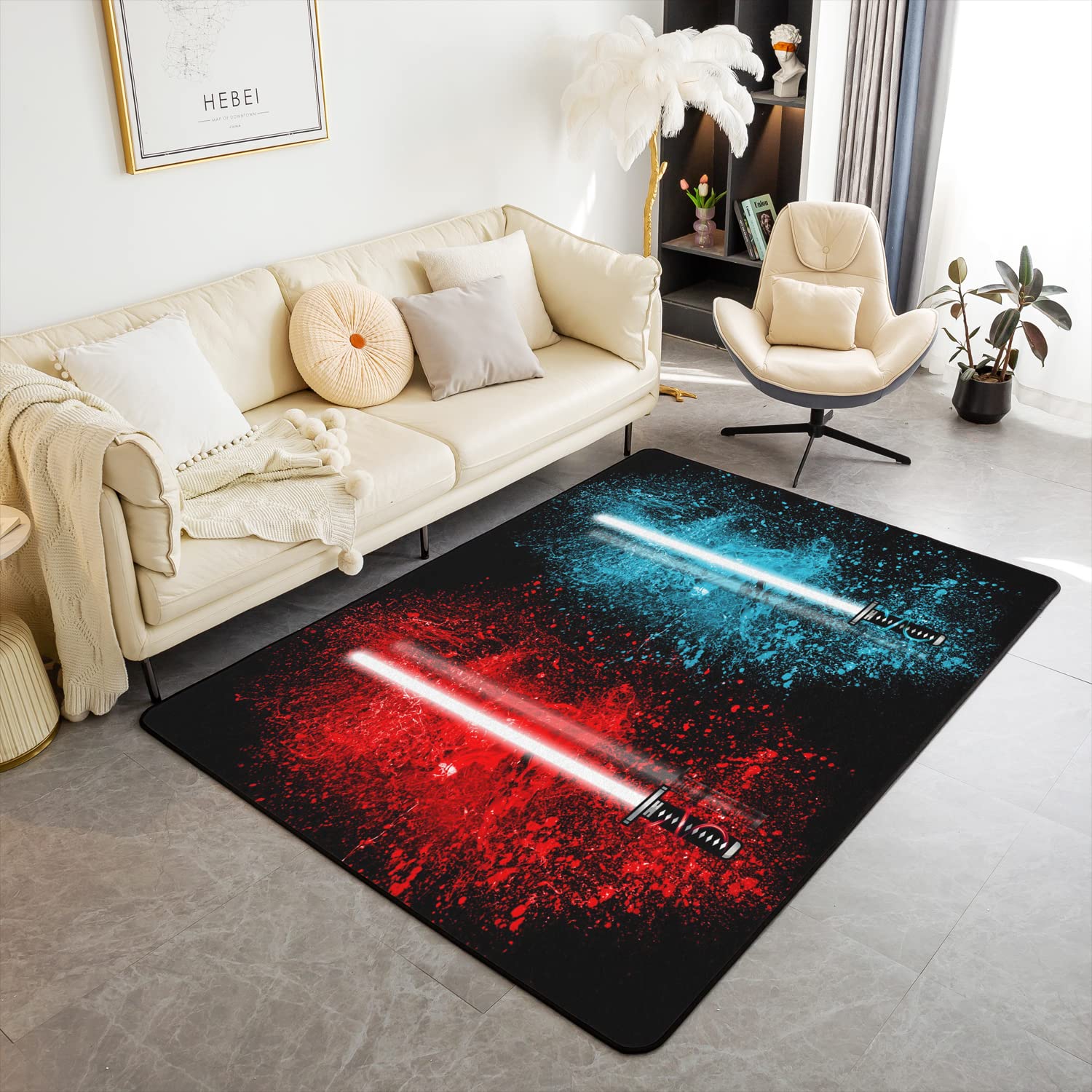 Loussiesd Lightsaber Living Room Rugs Area Rug Red Blue Cool Design Indoor Floor Mat for Decor Tie Dye Decor Accent Rug Set Women Men Non Slip Area Runner Rug 100 * 150cm