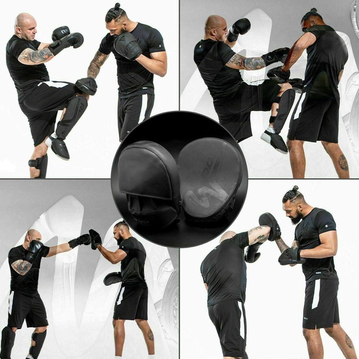 RDX Boxing Pads and Bag Gloves Set, Convex Skin Leather Hook and Jab Target Focus with Punch Mitts, Hand Strike Shield for Muay Thai, Boxercise, Kickboxing, Martial Arts, Karate, MMA Training: Sports & Outdoors