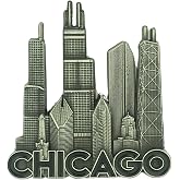 Chicago Skyscraper Magnet, Detailed Cityscape Magnetic Decal, Collectible Decoration for Refrigerator or Office, 3 by 2.5 Inches