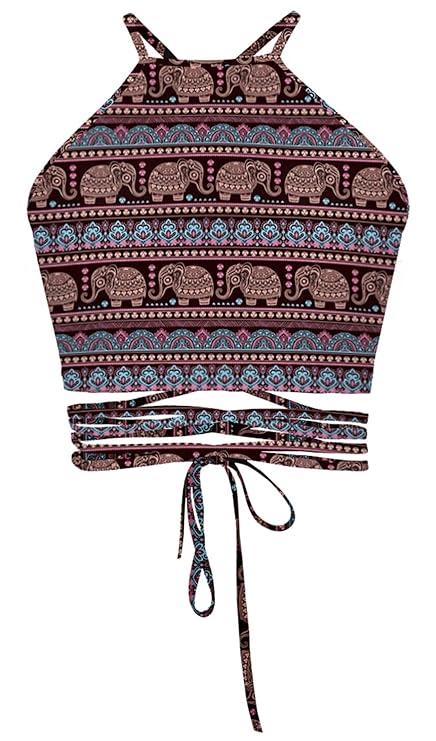 Aivtalk Damen Tank Tops Neckholder Westen Mädchen Tank druck Muster Weste Bustier binden Oberteil Ärmellos Crop Top mit Schnü