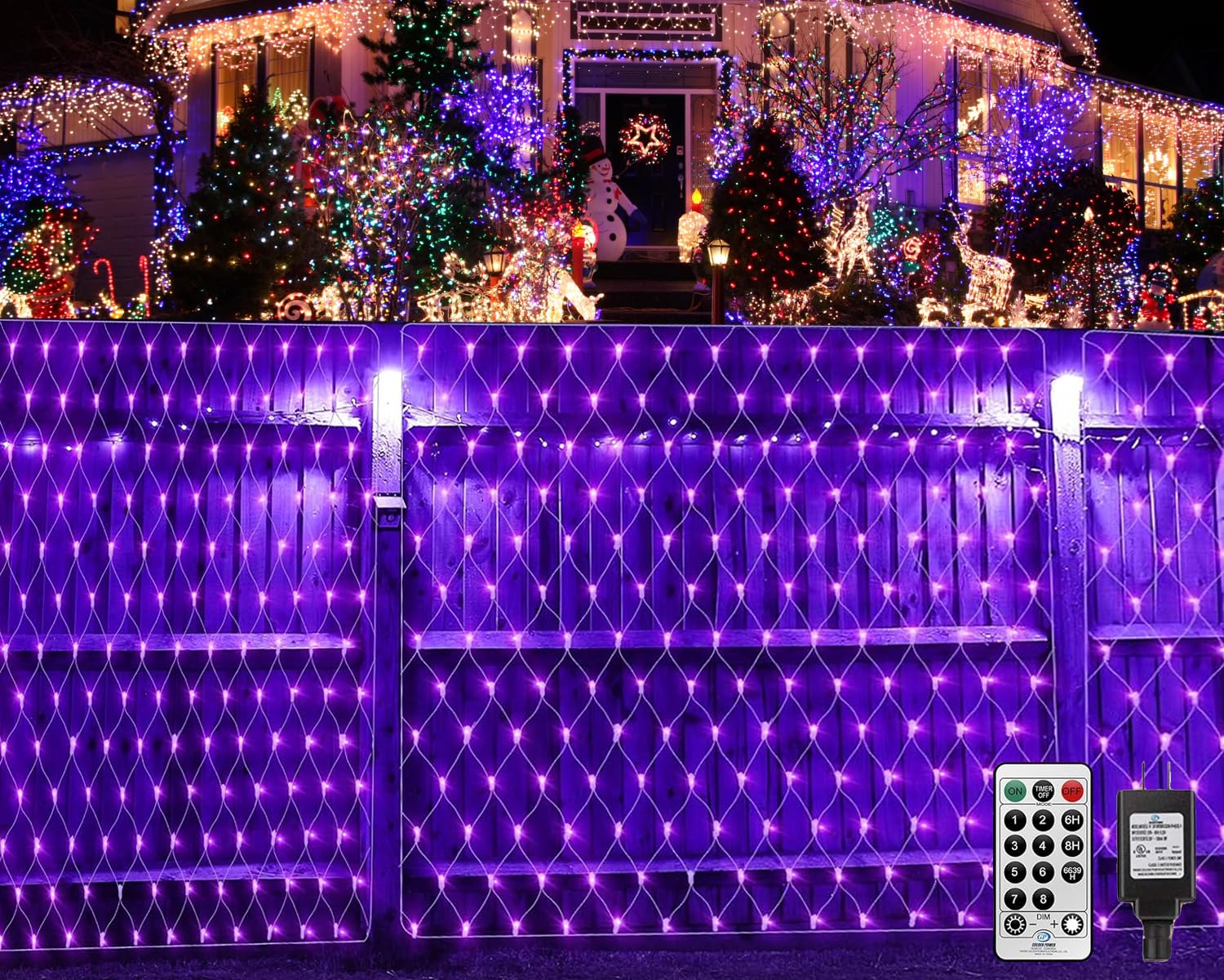 Photo 1 of Apatner Halloween Outdoor Net Lights UV Black Lights for Bushes,9.8ft x 6.6ft UV Blacklight Ultraviolet Mesh Lights 200 LEDs Plug in Garden Tree Lights 8 Modes,Remote for Party Yard Fence