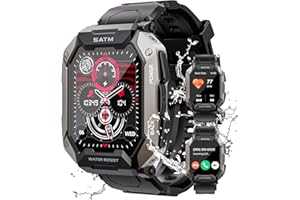 Laoziniu Military Smart Watches for Men, 2.01'' HD Display with Bluetooth Calls 100+ Sport Modes, IP68 Waterproof for Swimming Fitness Smart Watch for Android and iPhone Smartwatch, Black