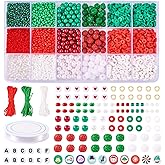 Boutigem 1 Box Christmas Beads for Jewelry Making, Santa Claus Snowflakes Christmas Tree Snowman Candy Polymer Clay Beads for Crafts, Letter Beads Glass Seed Beads Christmas Friendship Bracelet Kit