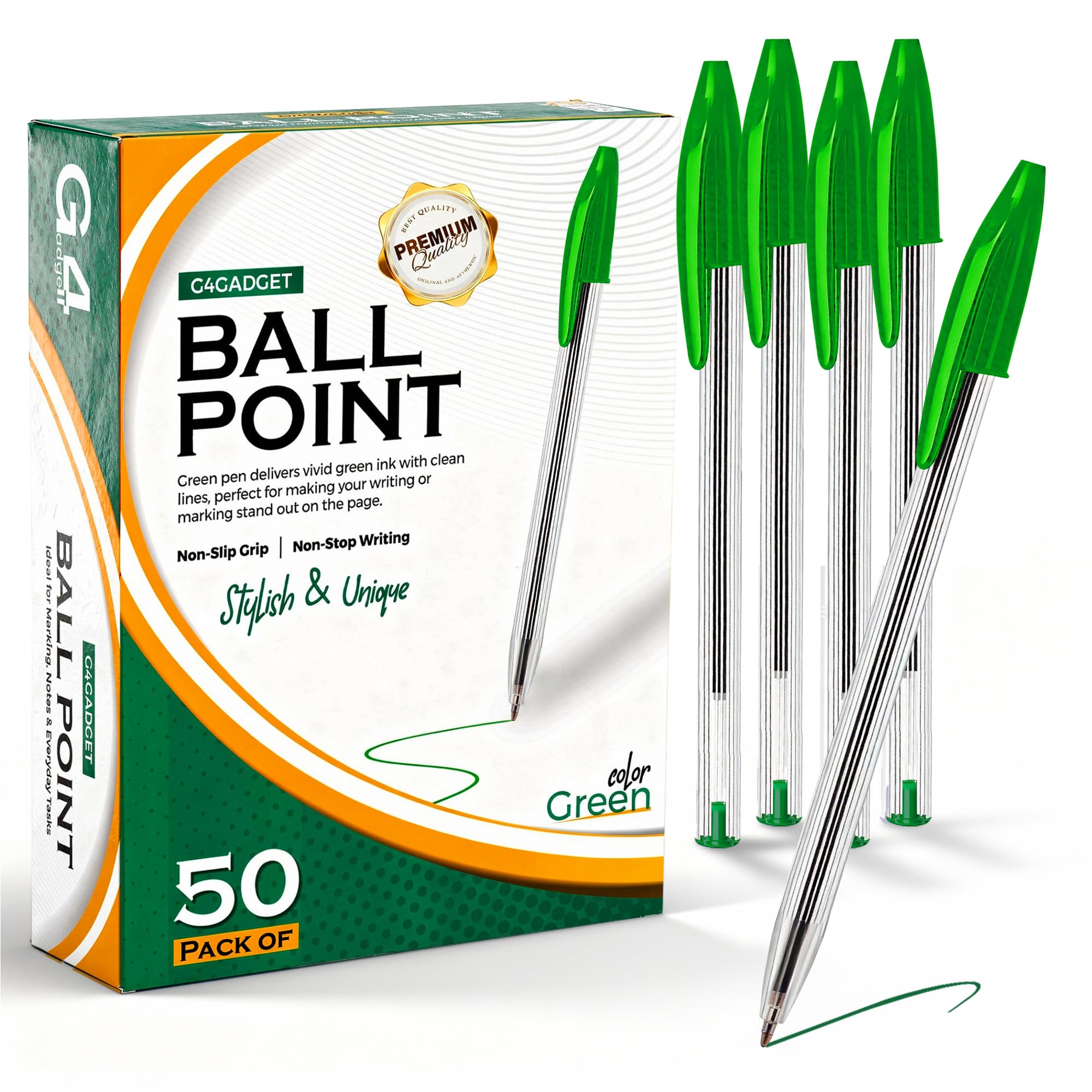 G4GADGET 50 Pack Green Ink Ballpoint Pens – Bulk Writing Pens with Smooth Flow & Firm Grip – Ideal for Marking, Notes & Everyday Tasks – Reliable Biros for School, Office & Home Use