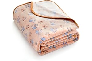 Allisandro Extra Softness Microplush Fleece Polyester Pet Blanket for Small Medium Large Dogs Puppies and Cats, Cute Brown Paw, 40 x 32 Inches