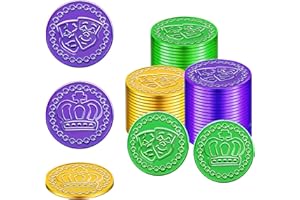 Wobeny 100 Count Mardi Gras Plastic Coins - Assorted Purple Green Gold Coins Doubloons for Mardi Gras Decorations Parade Throws Party Favors
