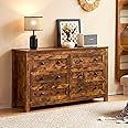 VanAcc 6 Drawers Dresser for Bedroom, 54" Farmhouse Wood Chest of Drawers with Vintage Grain Texture, Drawer Double Dresser for Bedroom, Living Room, Hallway, Rustic Brown