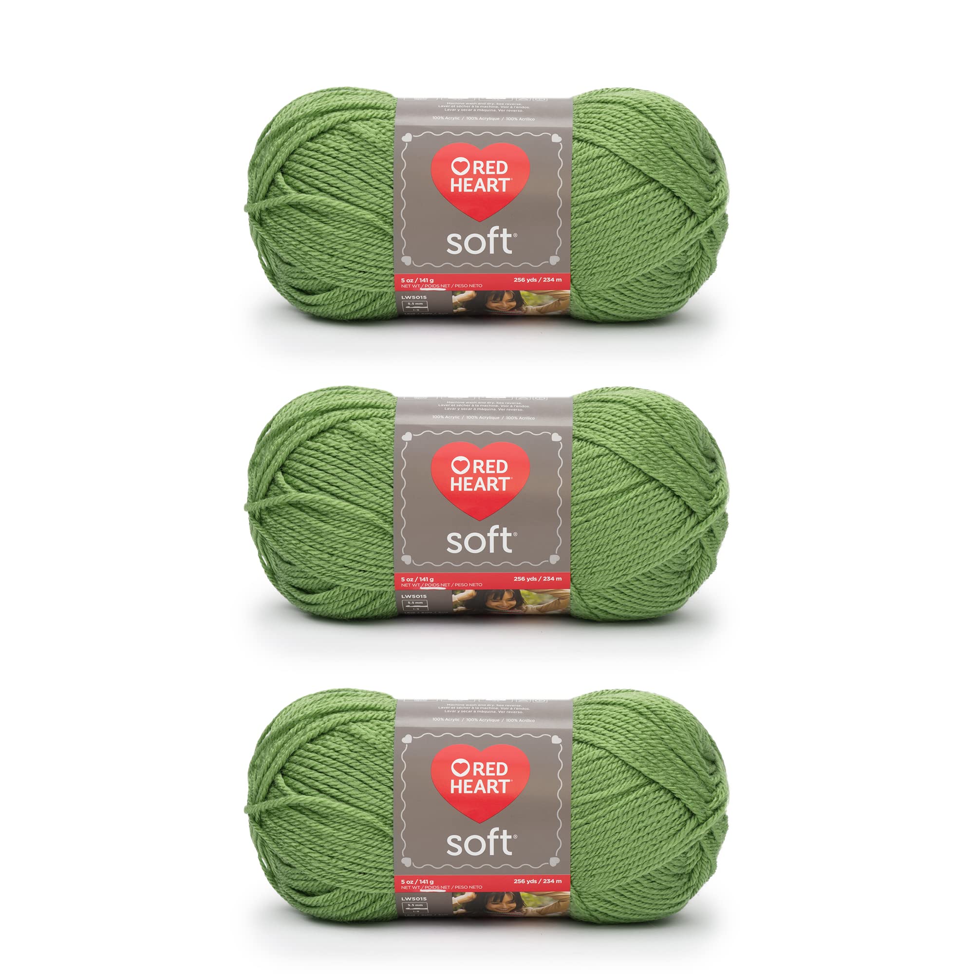 Red Heart Soft Guacamole Yarn - 3 Pack of 141g/5oz - Acrylic - 4 Medium (Worsted) - 256 Yards - Knitting/Crochet — image 1
