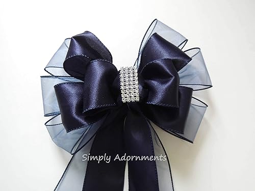 Amazon Com Navy Blue Wedding Pew Bow Navy And Bling Wedding Pew