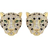 Alilang Gold Plated Leopard Cheetah Panther Head Animal Zircon 925 Sterling Silver Stud Earrings for Women