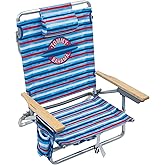 Tommy Bahama 5-Position Classic Lay Flat Folding Backpack Beach Chair, Aluminum, Red, White, and Blue Stripe