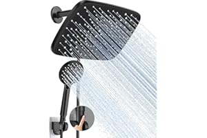Veken 11.8 Inch Rain Shower Head with Handheld- High Pressure Dual Shower Heads with 5 Modes Handheld Spray Combo- Wide Rainfall Showerhead with Hose, Bathroom Accessories, Matte Black