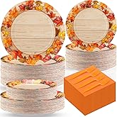 Havawish 240 Pcs Thanksgiving Tableware Set for 60 Guest Fall Paper Plates Orange Napkins Forks, Autumn Leaves Disposable Dinnerware Bulk for Harvest Thanksgiving Party Supplies