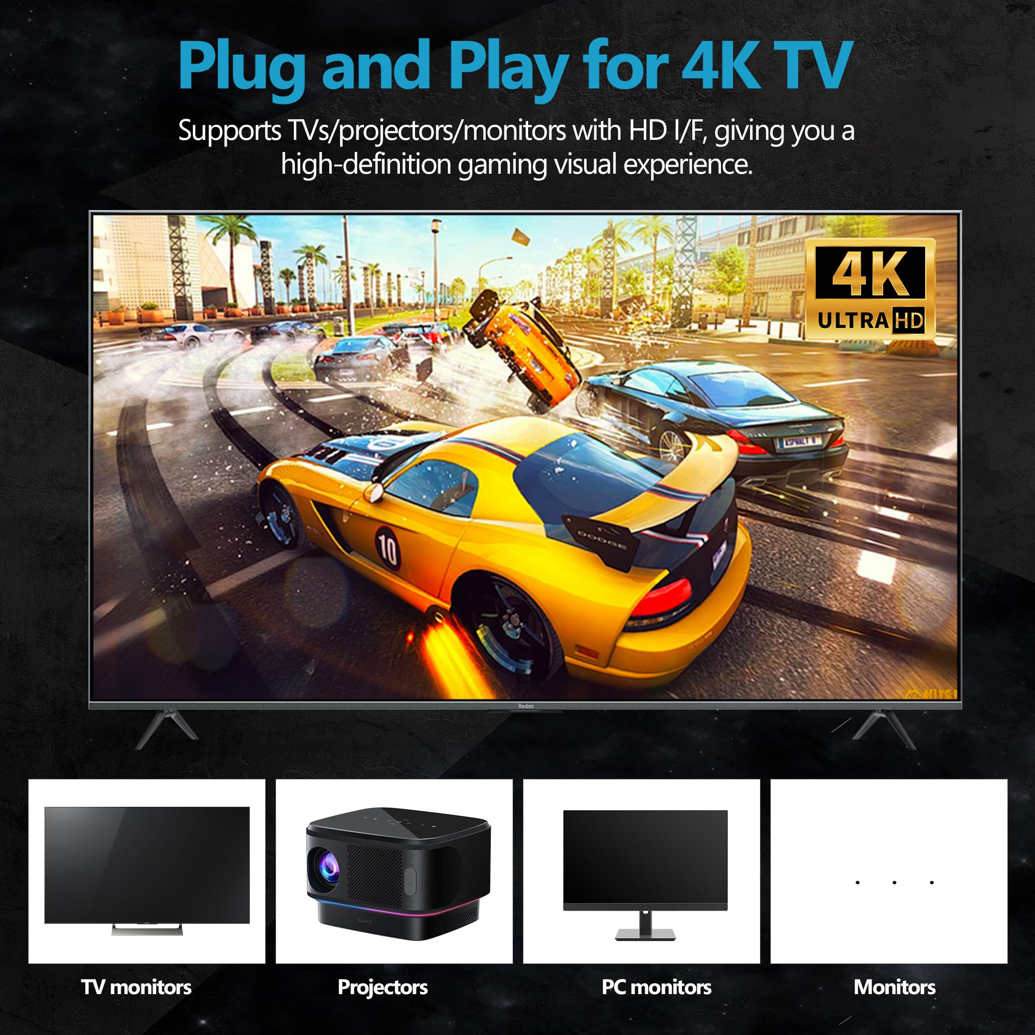 MSCFIT Retro Game Console, Plug & Play TV Gaming Console with 20,000 Built-in Games, 64GB, 4K HDMI Output, 9 Iconic Emulators, 2.4G Wireless Controllers, Dark